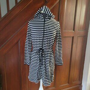 Lands End Striped Hooded Zip-Up Lands End Dress With Drawstring Waist S